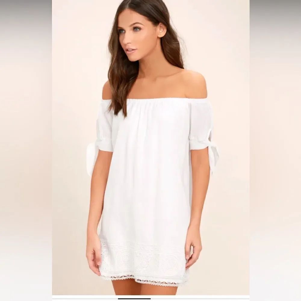 Lulus Dress Moment In The Sun White Lace Trim Off-the-Shoulder dress size L